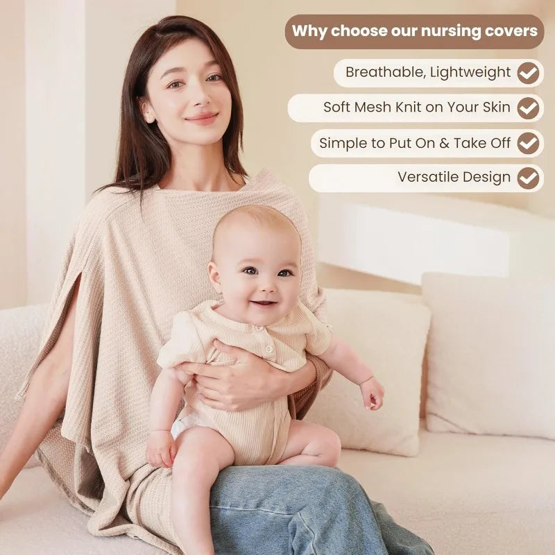 Breathable 4-in-1 Nursing Cover – Poncho, Shawl & Stroller Cover