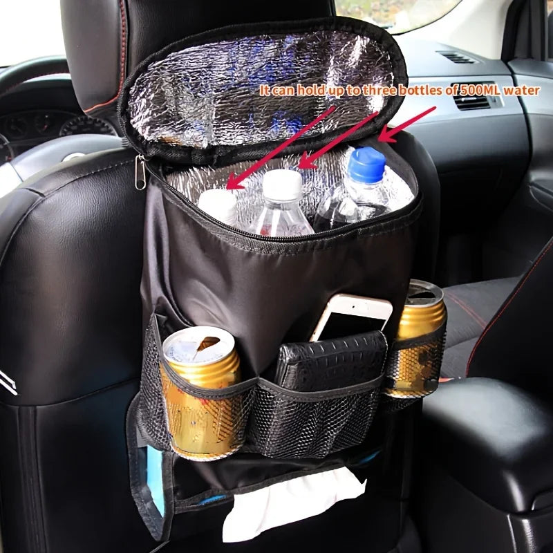 Car Seat Organizer – Multi-Pocket Backseat Storage with Insulated Drink Holder & Mesh Pockets