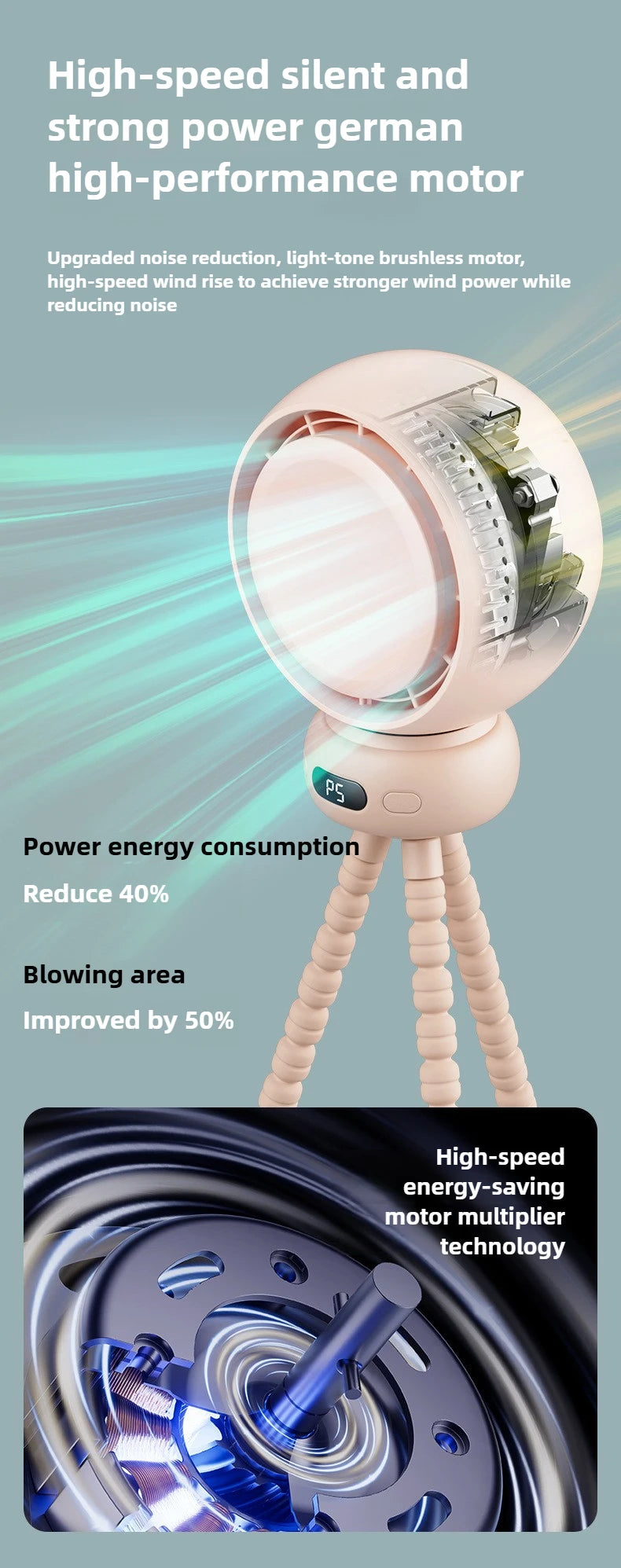 Bladeless Baby Stroller Fan with LED Display