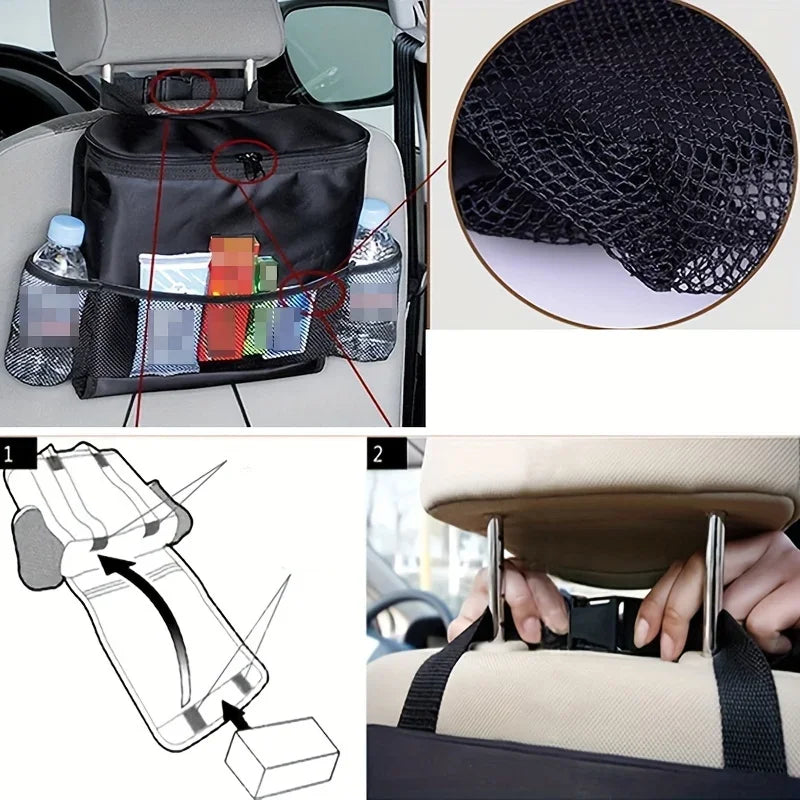 Car Seat Organizer – Multi-Pocket Backseat Storage with Insulated Drink Holder & Mesh Pockets