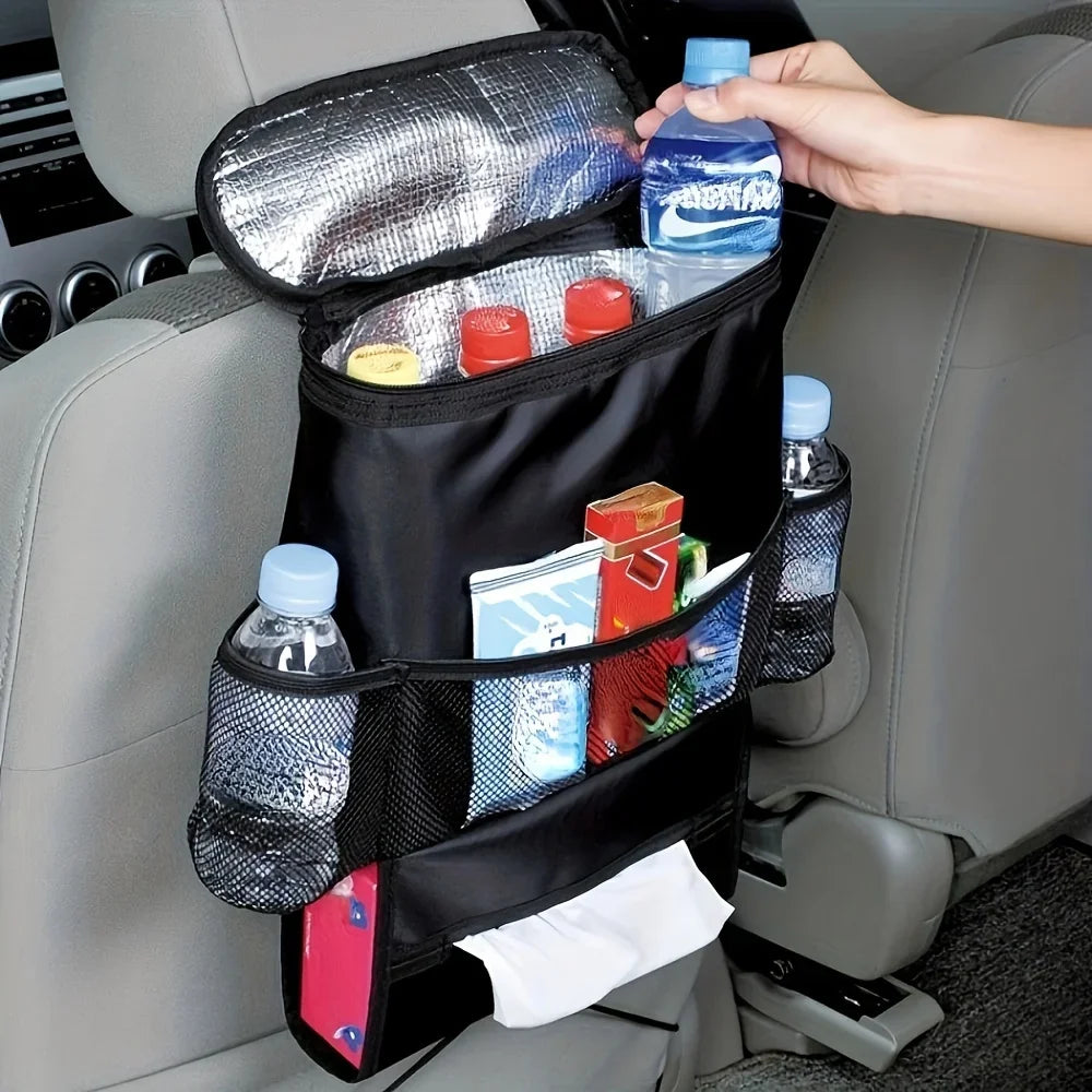 Car Seat Organizer – Multi-Pocket Backseat Storage with Insulated Drink Holder & Mesh Pockets