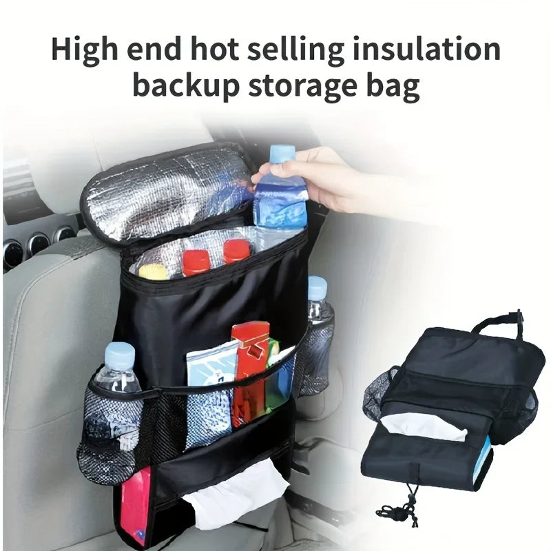 Car Seat Organizer – Multi-Pocket Backseat Storage with Insulated Drink Holder & Mesh Pockets