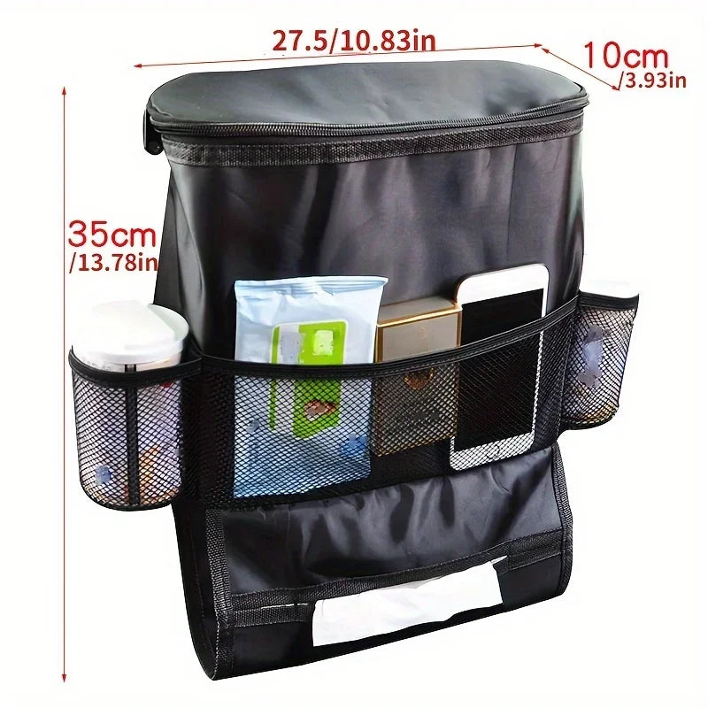 Car Seat Organizer – Multi-Pocket Backseat Storage with Insulated Drink Holder & Mesh Pockets