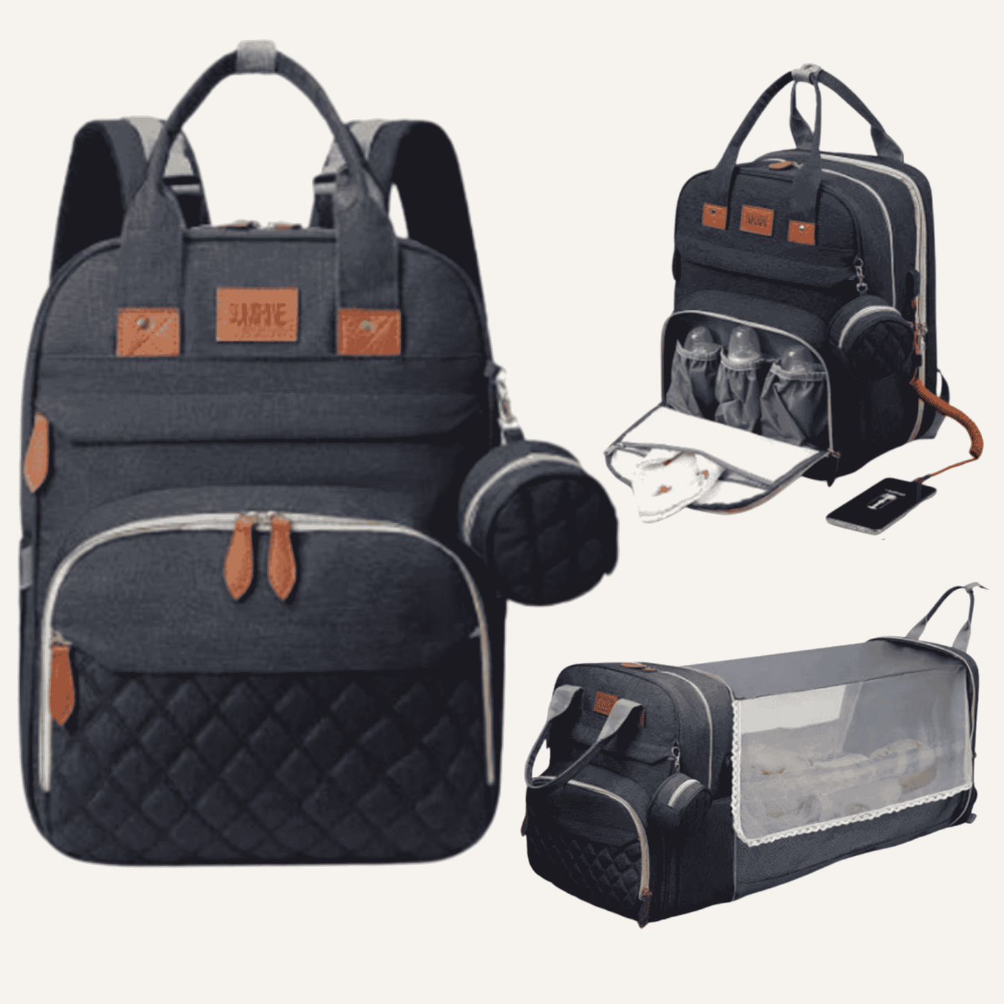 3-in-1 Nappy BackPack with Foldable Baby Bed