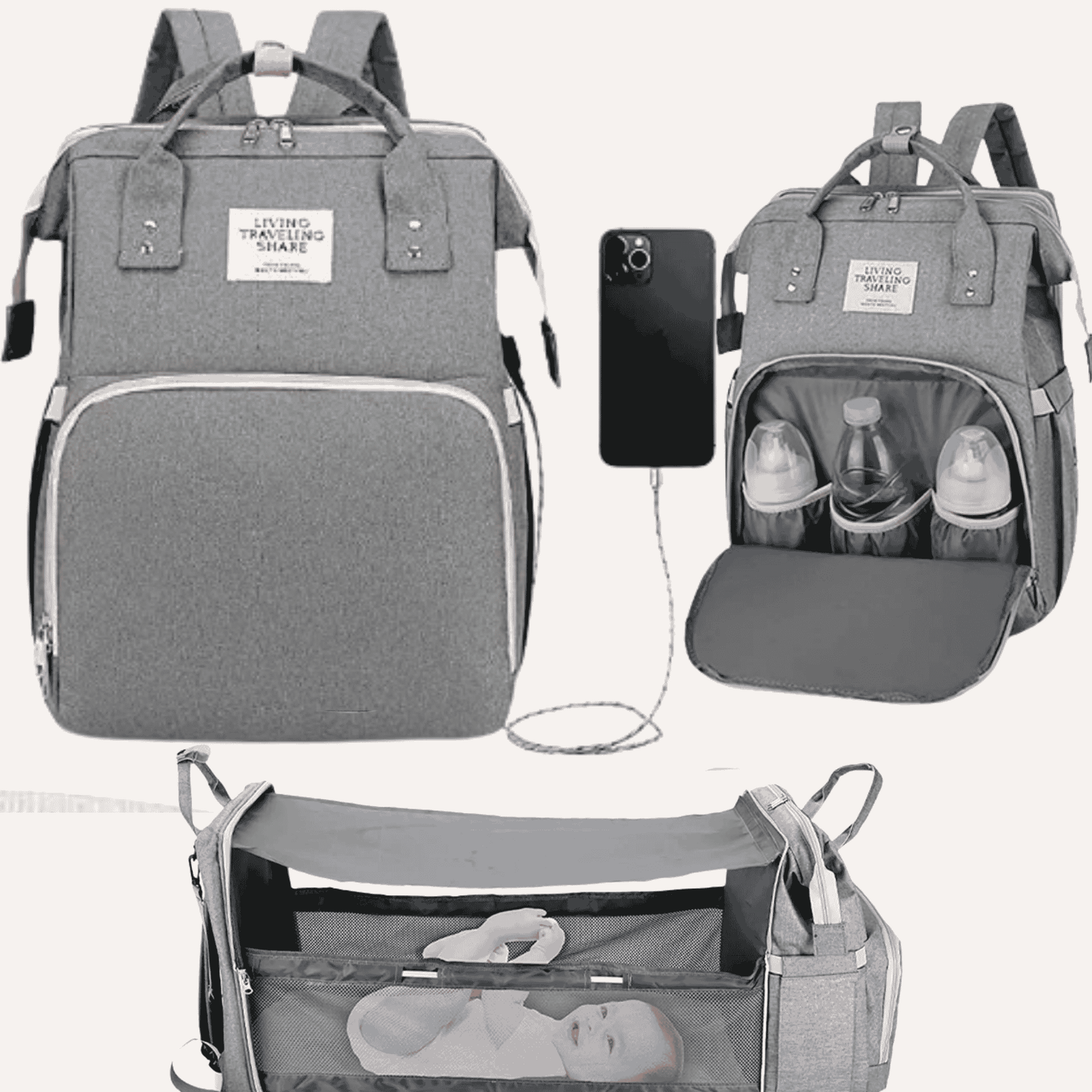3-in-1 Nappy BackPack with Foldable Baby Bed