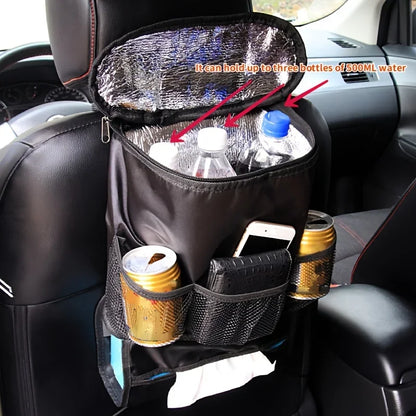 Car Seat Organizer – Multi-Pocket Backseat Storage with Insulated Drink Holder & Mesh Pockets