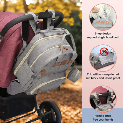 3-in-1 Nappy BackPack with Foldable Baby Bed