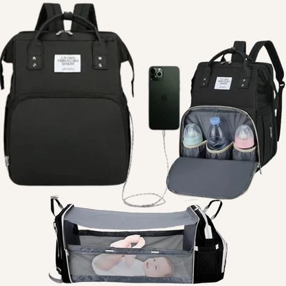 3-in-1 Nappy BackPack with Foldable Baby Bed